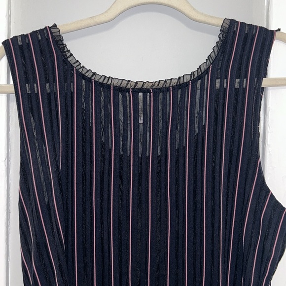 Fashion Bug Pin Stripe y2k Grunge Pink Black Tank Top Lace Neckline Faux Corset - Picture 7 of 10